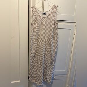 Dusen Dusen neutral linen blend check tank dress